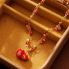 Hyacinth original design enamel drop glaze red gourd pendant necklace, Douyin hit ancient method sand gold inlay sweater chain Specification image